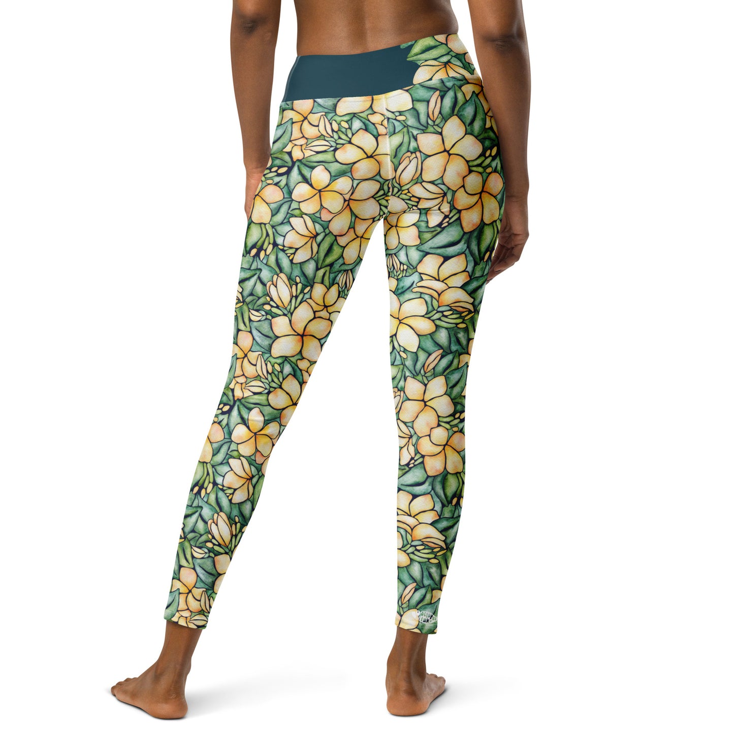 leggings with hand painted watercolor plumeria design
