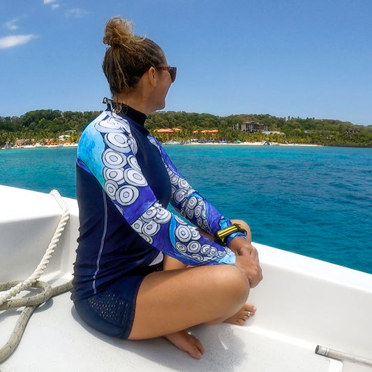 hand painted watercolor octopus designed rash guard