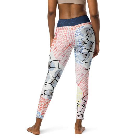 ladies leggings with watercolor design in pinks and blues