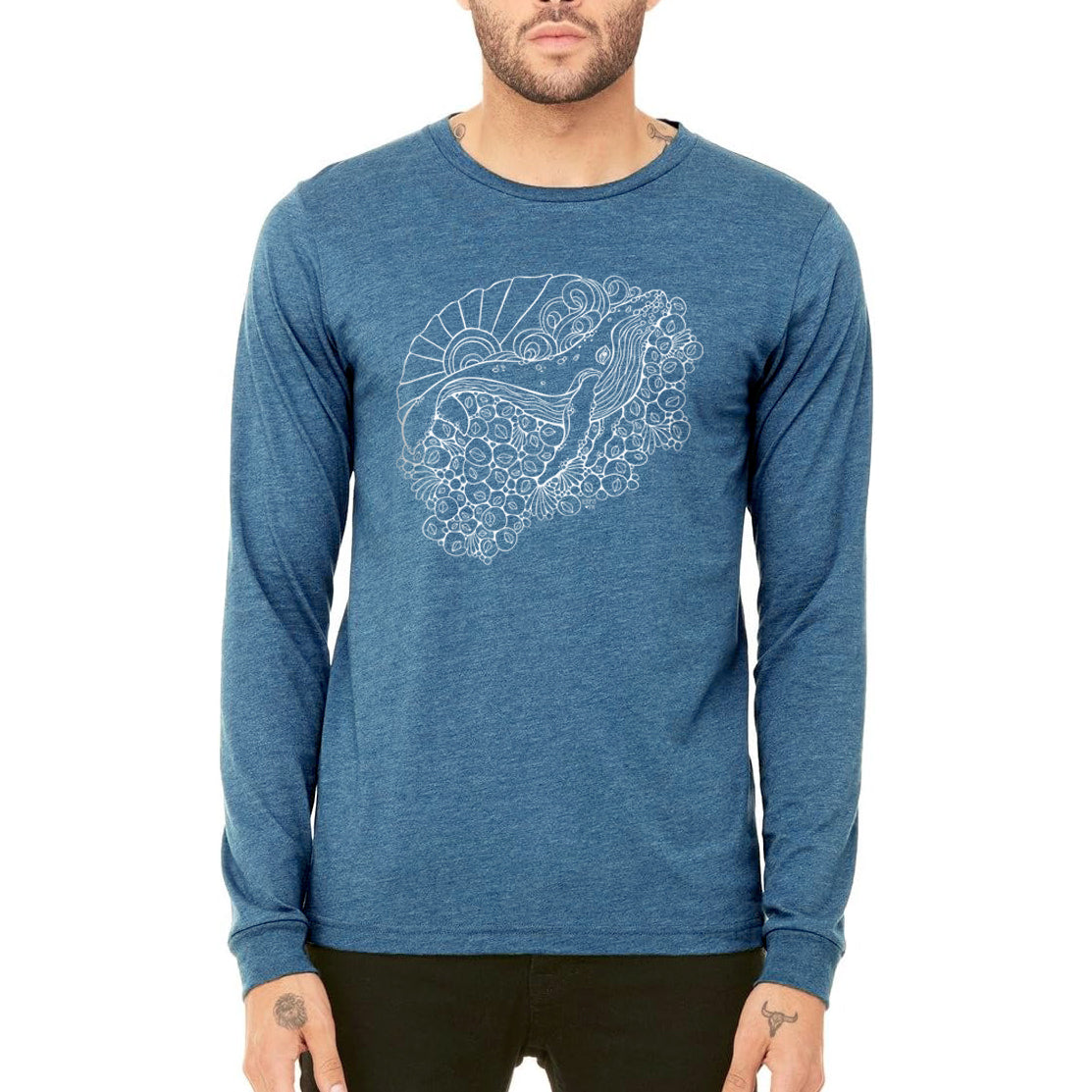 humpback whale design on heather teal unisex long sleeve