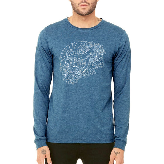 humpback whale design on heather teal unisex long sleeve