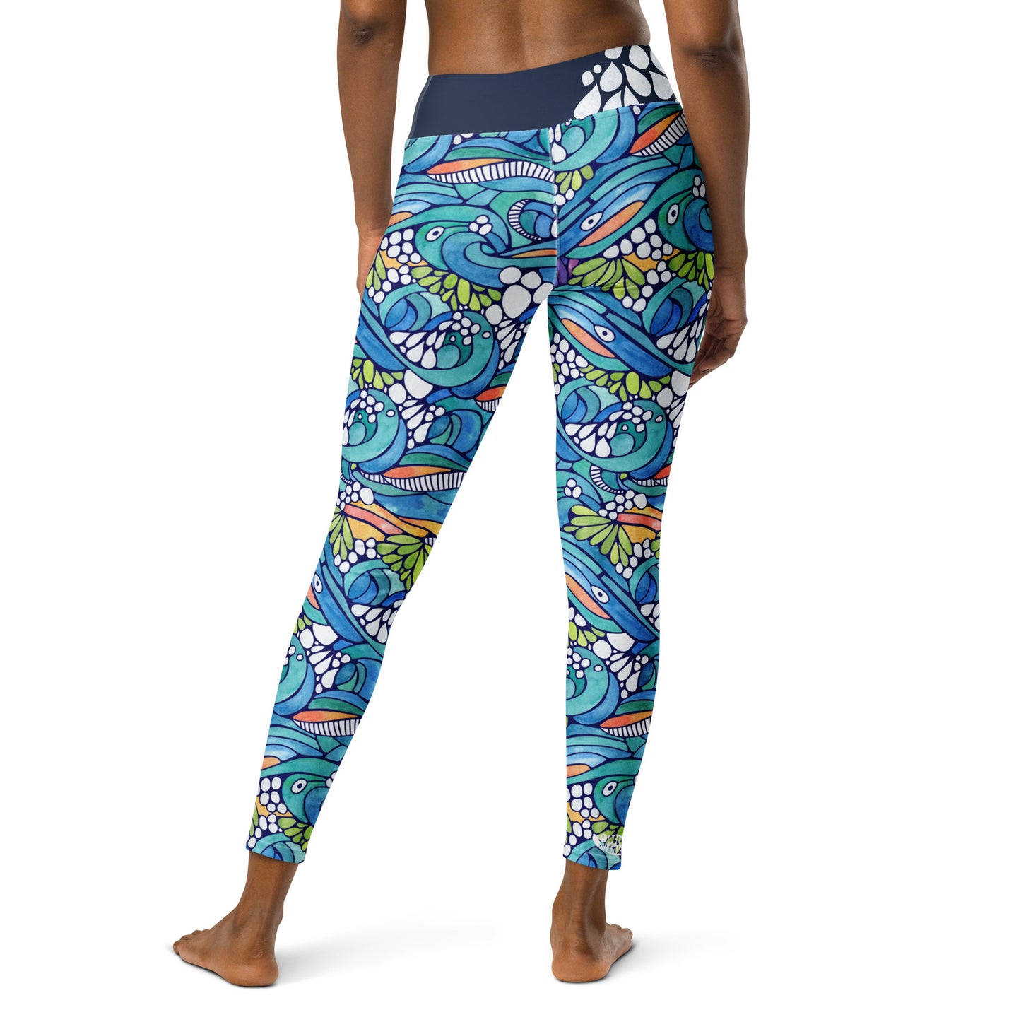 handprinted watercolor designed leggings