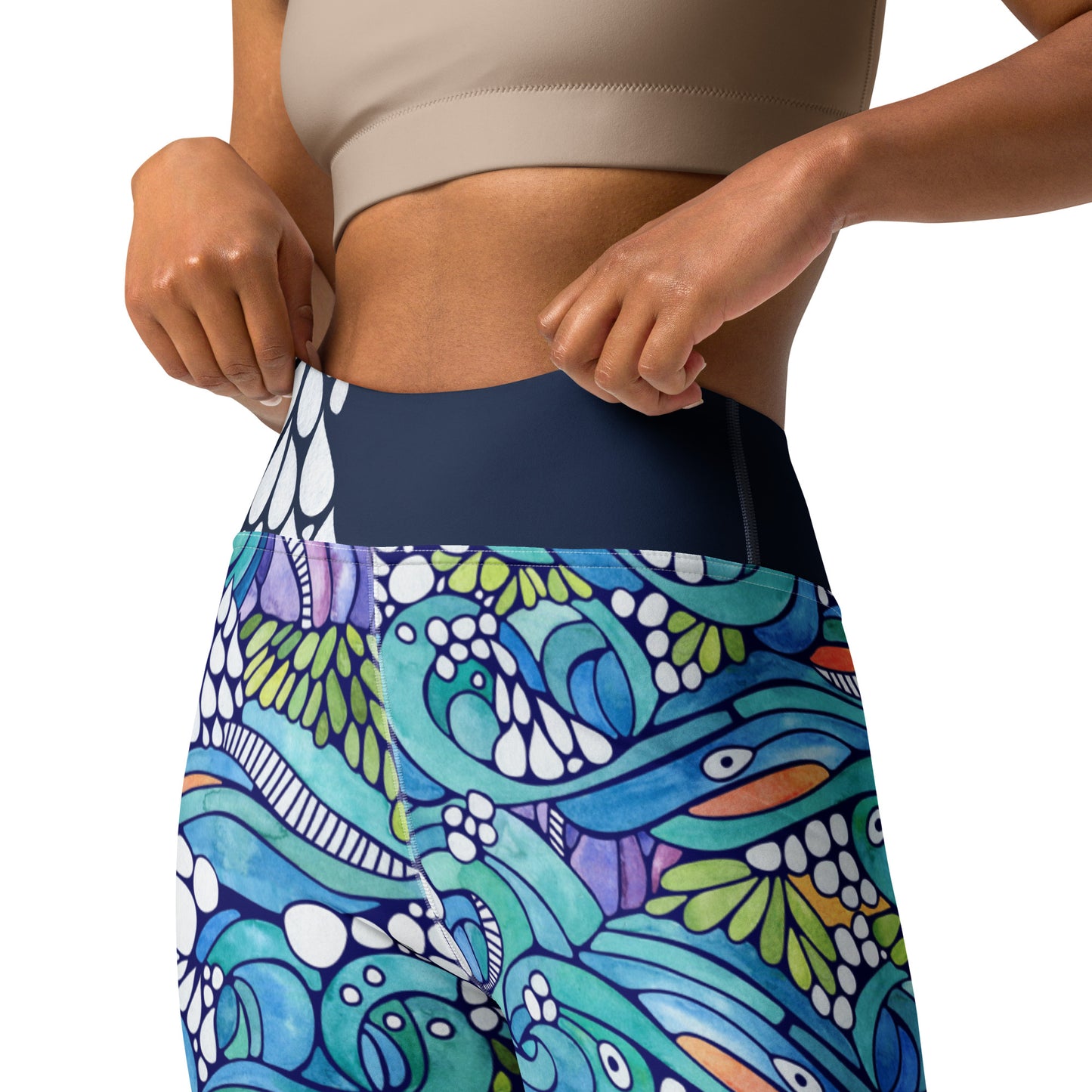 handprinted watercolor designed leggings