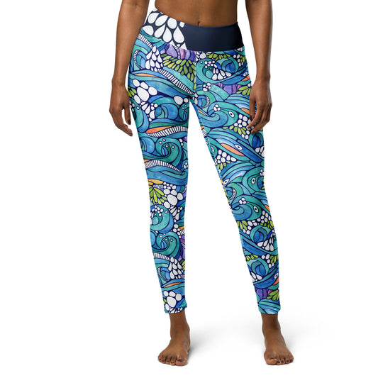 handprinted watercolor designed leggings