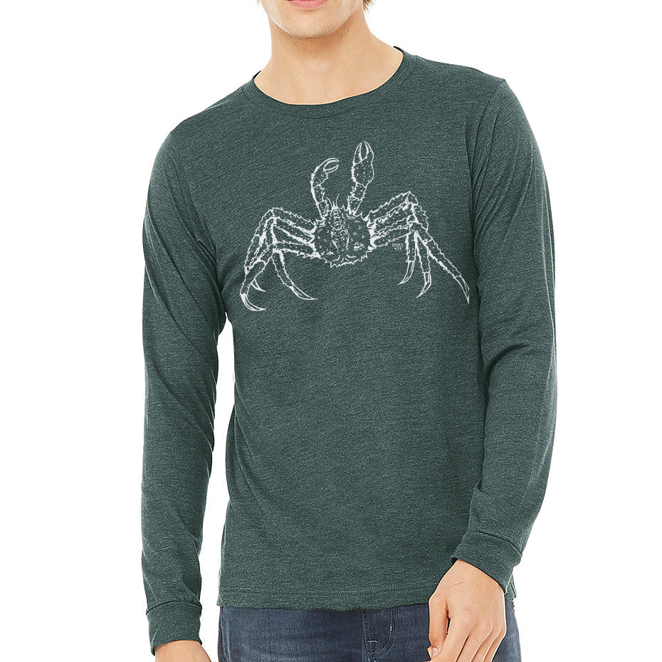 alaskan king crab design on heather green unisex long sleeve