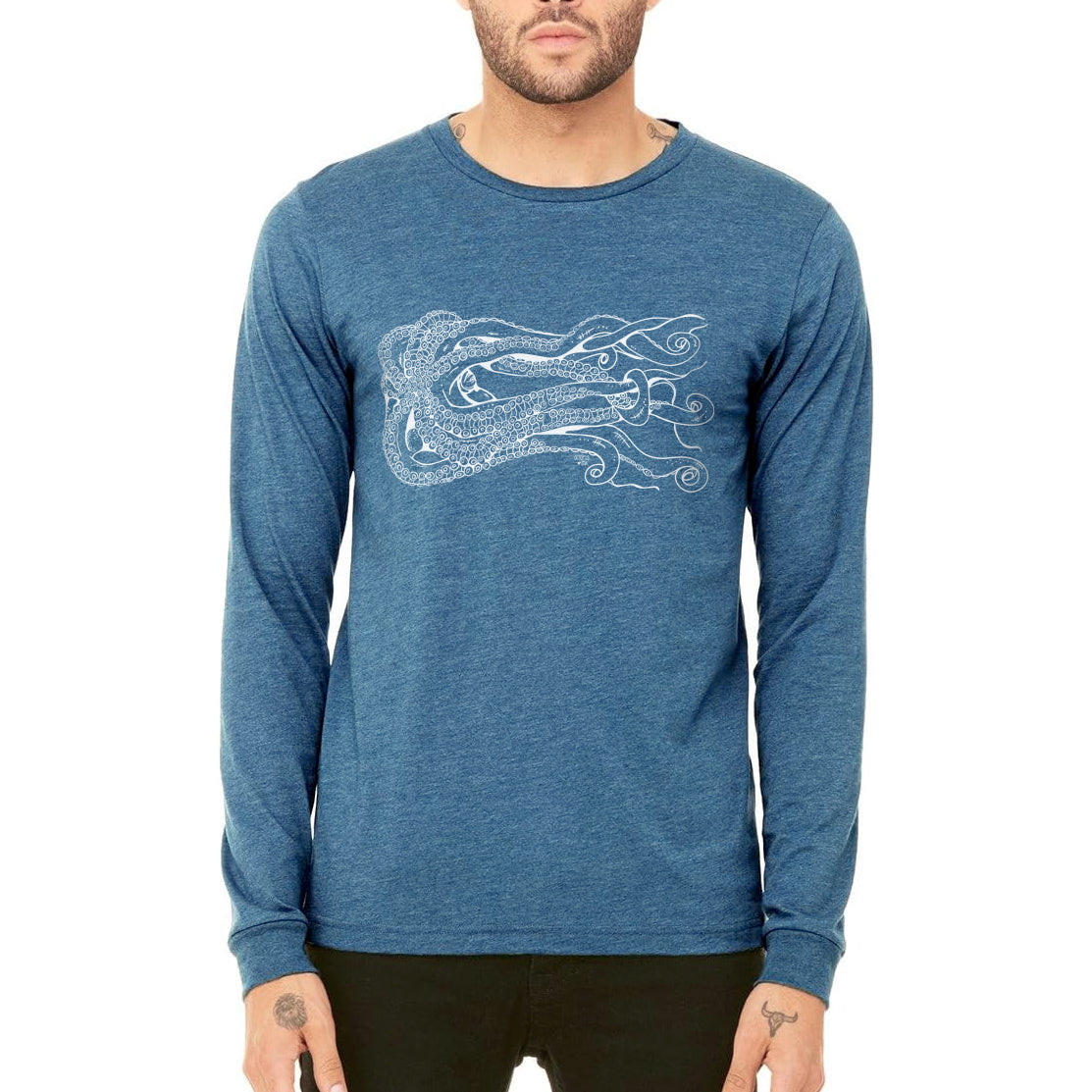 octopus design on heather teal unisex long sleeve