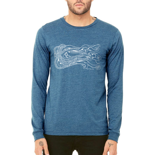octopus design on heather teal unisex long sleeve