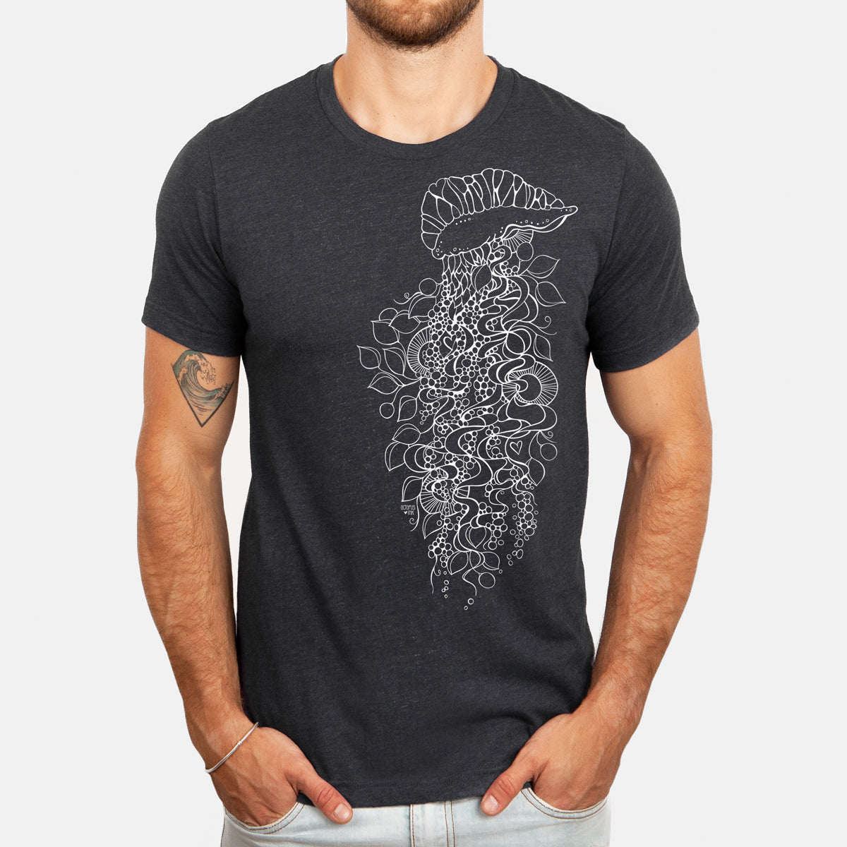 Portuguese man of war design on grey tee