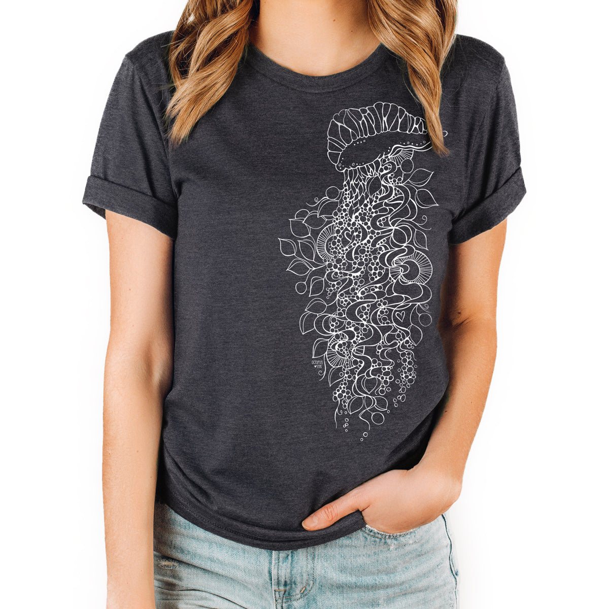 jellyfish design on grey tee