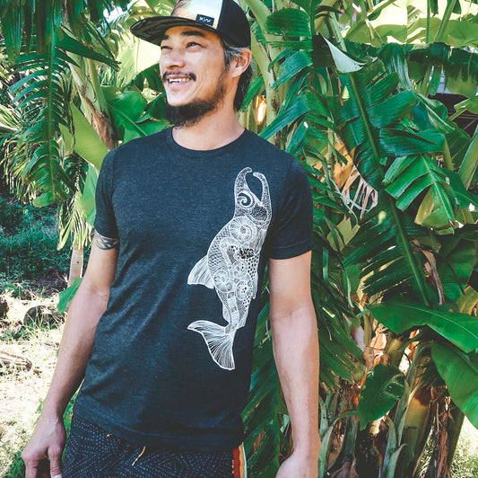 alaskan salmon design on black unisex tee