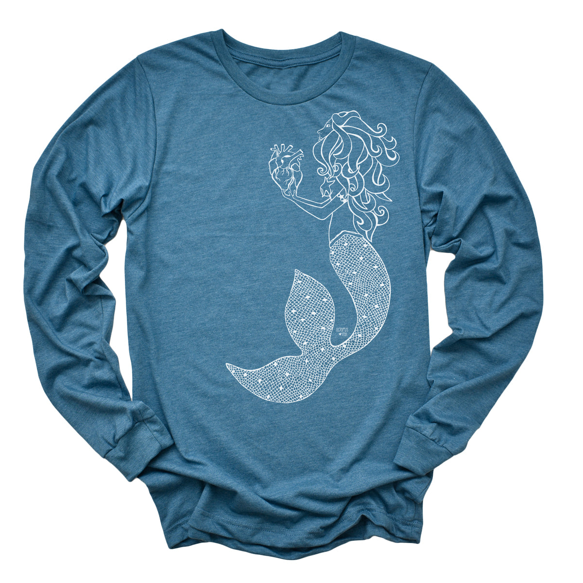 mermaid design on heather teal unisex long sleeve