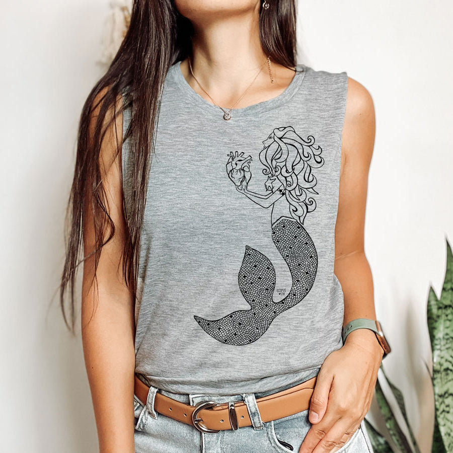 Mermaid's Heart (Heather Grey)- Ladies Muscle Tank