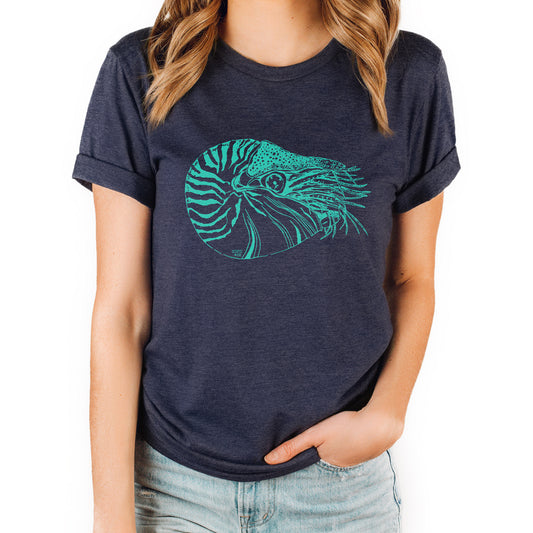 nautilus design on navy tee