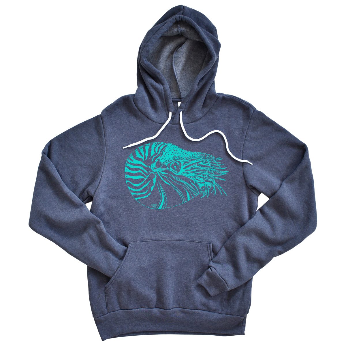 hand drawn nautilus design on a navy hoodie