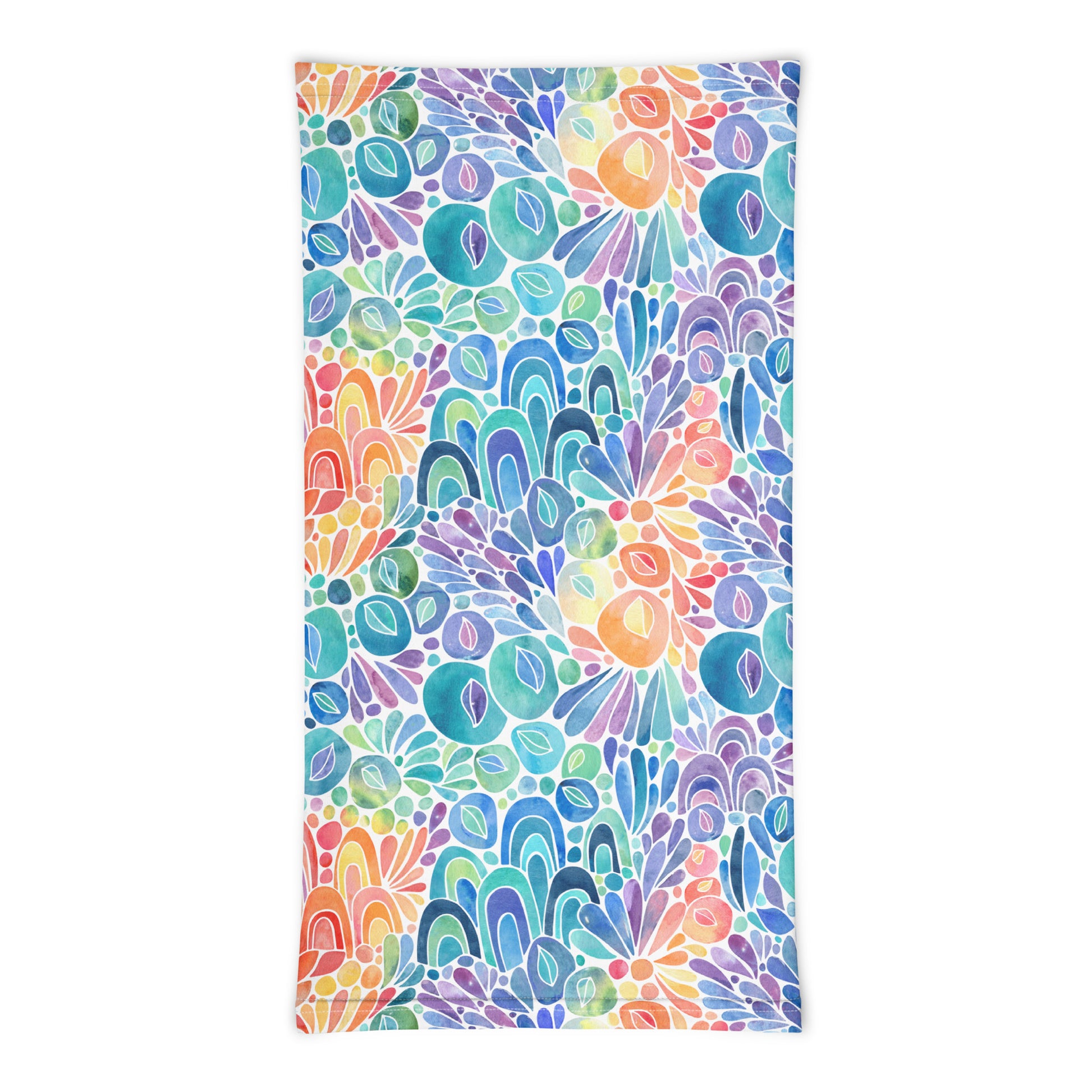 neck gaiter featuring a hand painted watercolor design