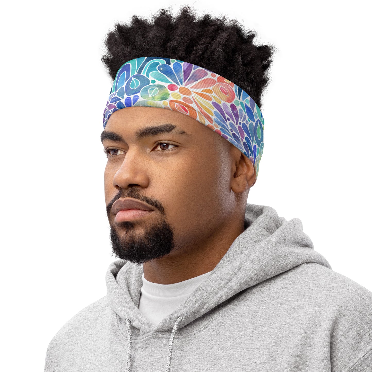 neck gaiter featuring a hand painted watercolor design