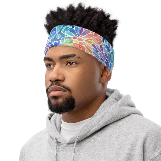 neck gaiter featuring a hand painted watercolor design
