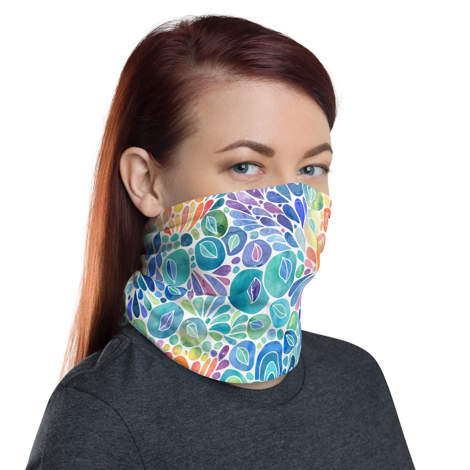 neck gaiter featuring a hand painted watercolor design