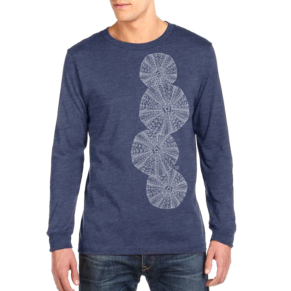 sea urchin design on heather navy unisex long sleeve