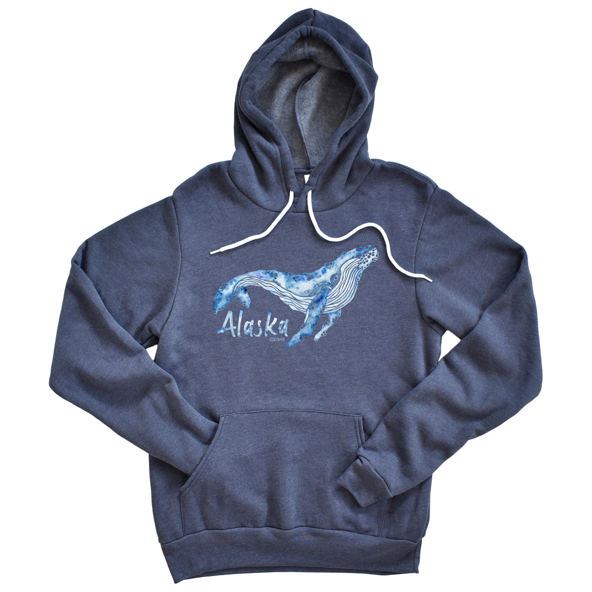 had painted watercolor whale design on a navy fleece