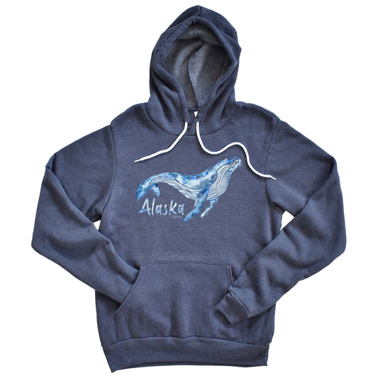 had painted watercolor whale design on a navy fleece