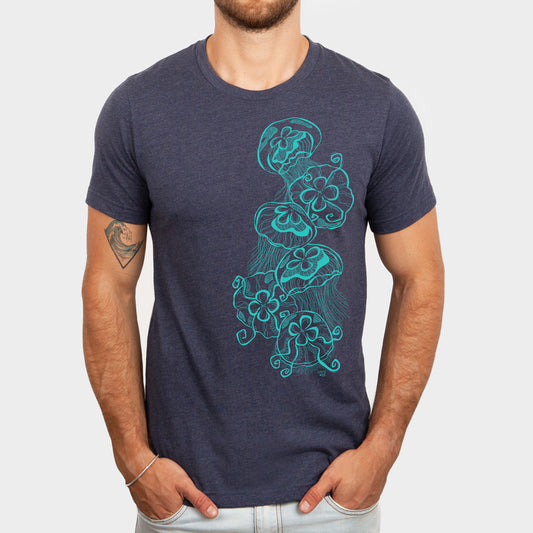 jellyfish design on eco friendly navy tee