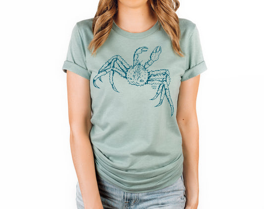 green unisex tee with crab design