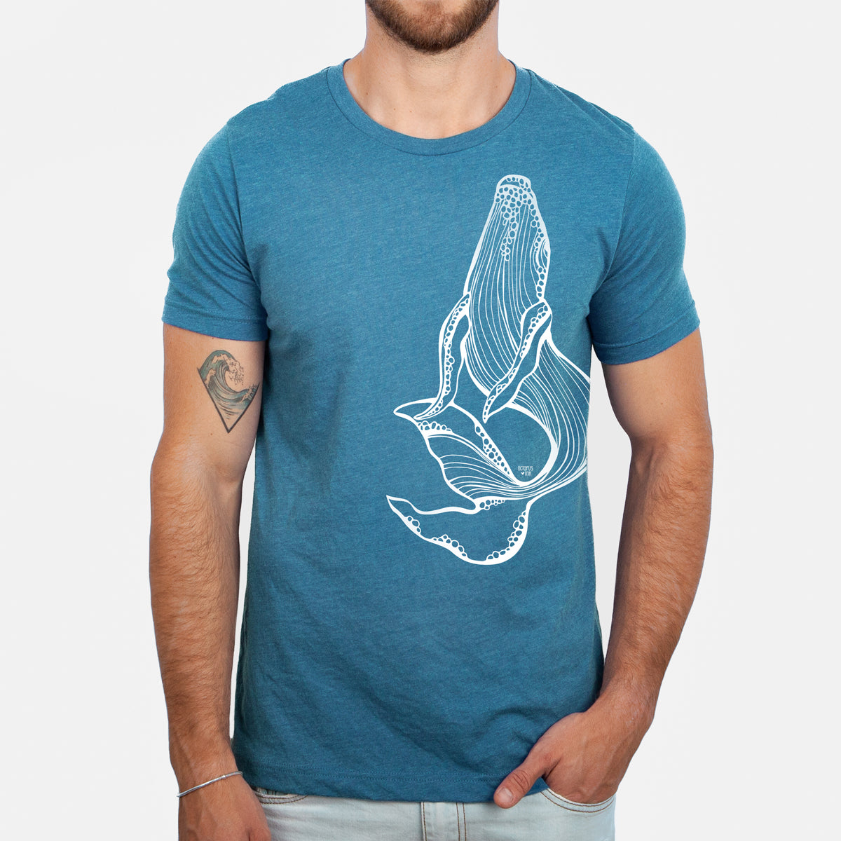 humpback whale design on teal unisex tee