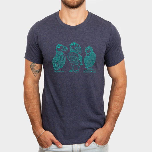 puffin design on unisex navy tee