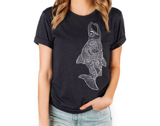 alaskan salmon design on black unisex tee