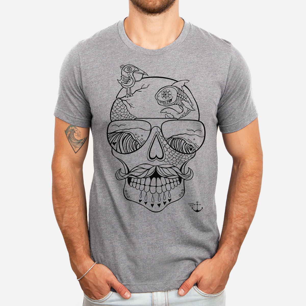 sugar skull design on grey tee