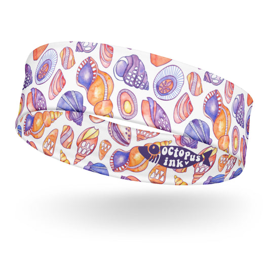 headband featuring a hand painted watercolor design of shells