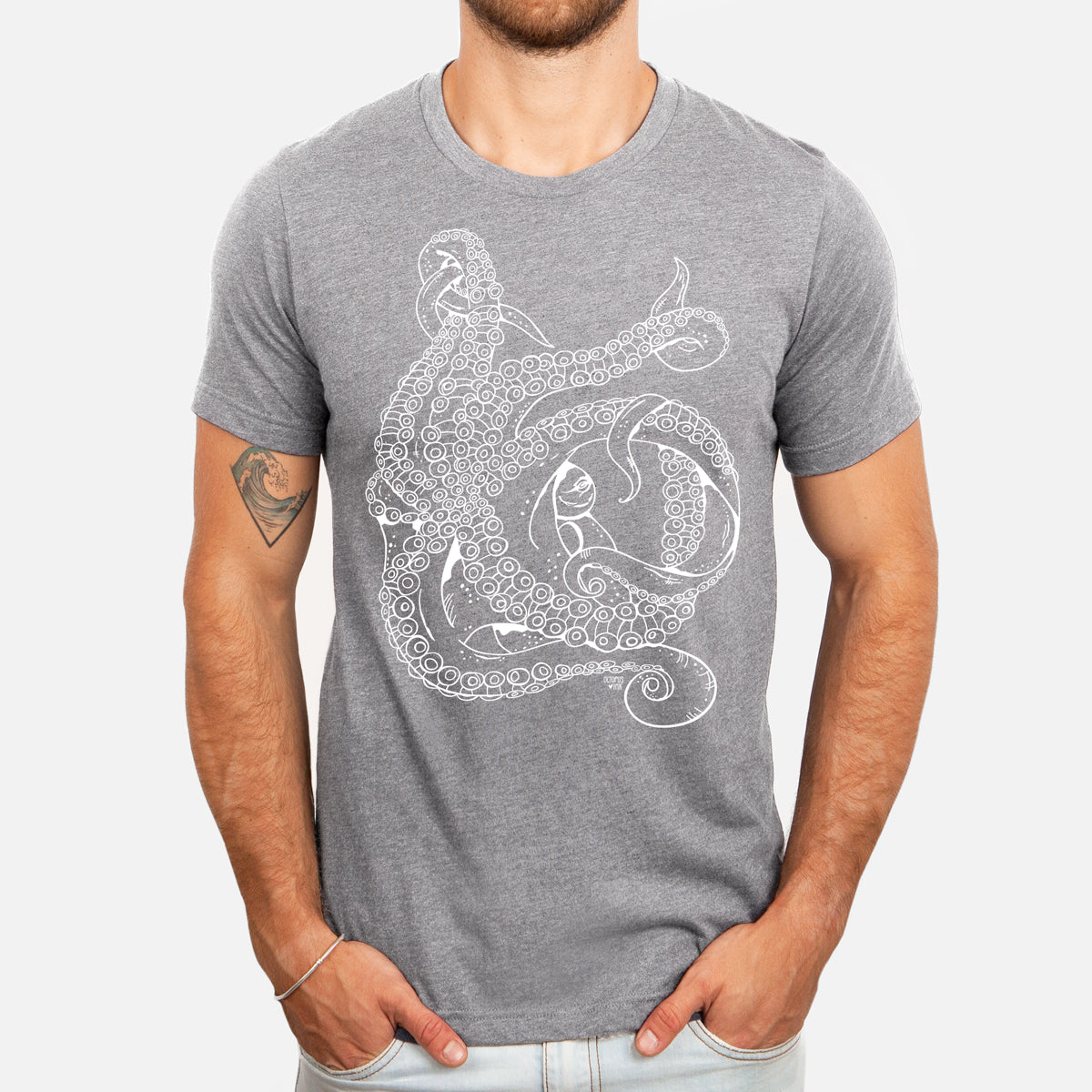 octopus design on unisex eco friendly grey tee