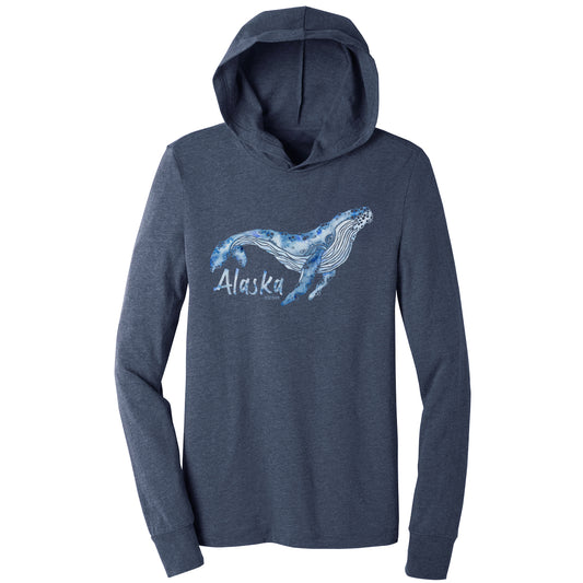 Watercolor Whale (Navy)- Hooded Long Sleeve