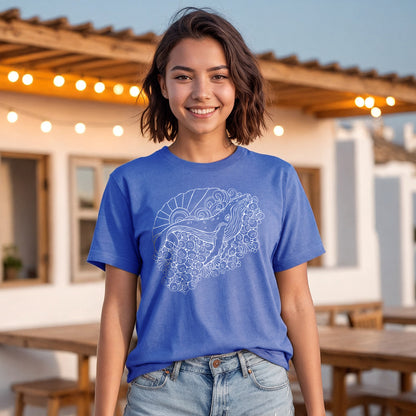 humpback whale design on royal blue tee