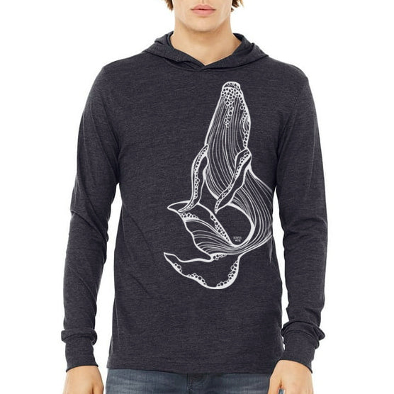 Happy Whale (Charcoal)- Hooded Long Sleeve