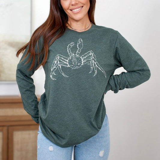 alaskan king crab design on heather green unisex long sleeve