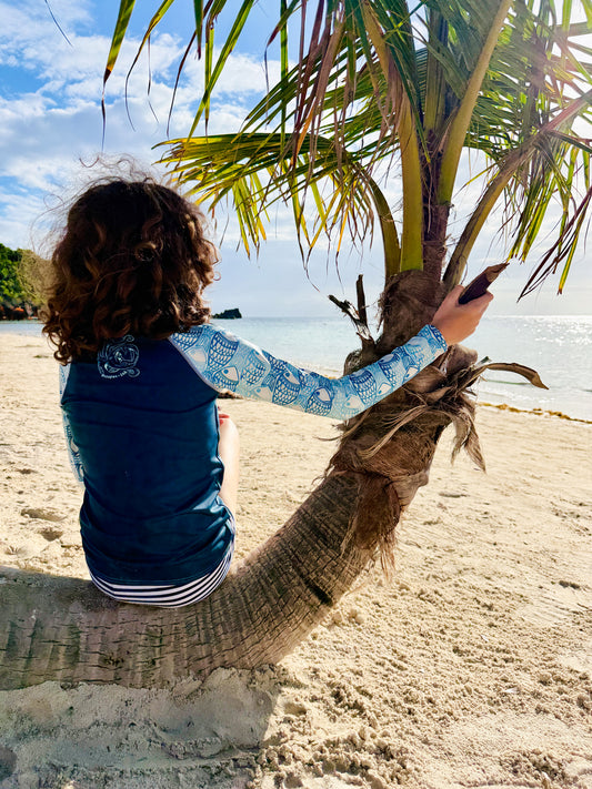 Fish School Block Print- Youth Rash Guard