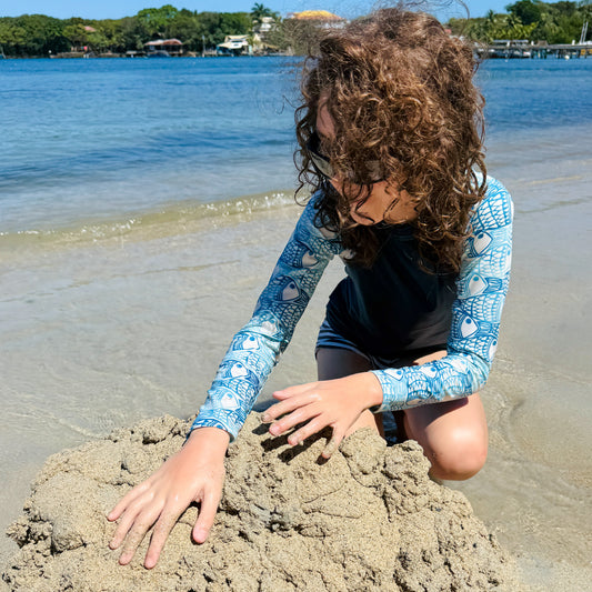 Fish School Block Print- Youth Rash Guard