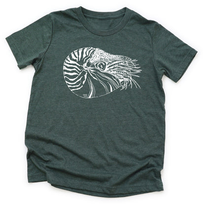 heather-forest-nautilus youth tee