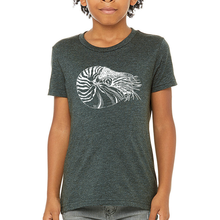 heather-forest-nautilus youth tee