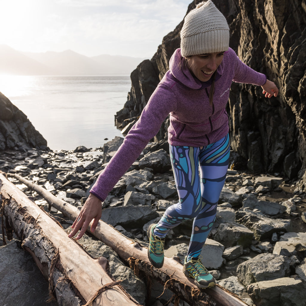 humpback whale inspired hand painted design on ladies leggings