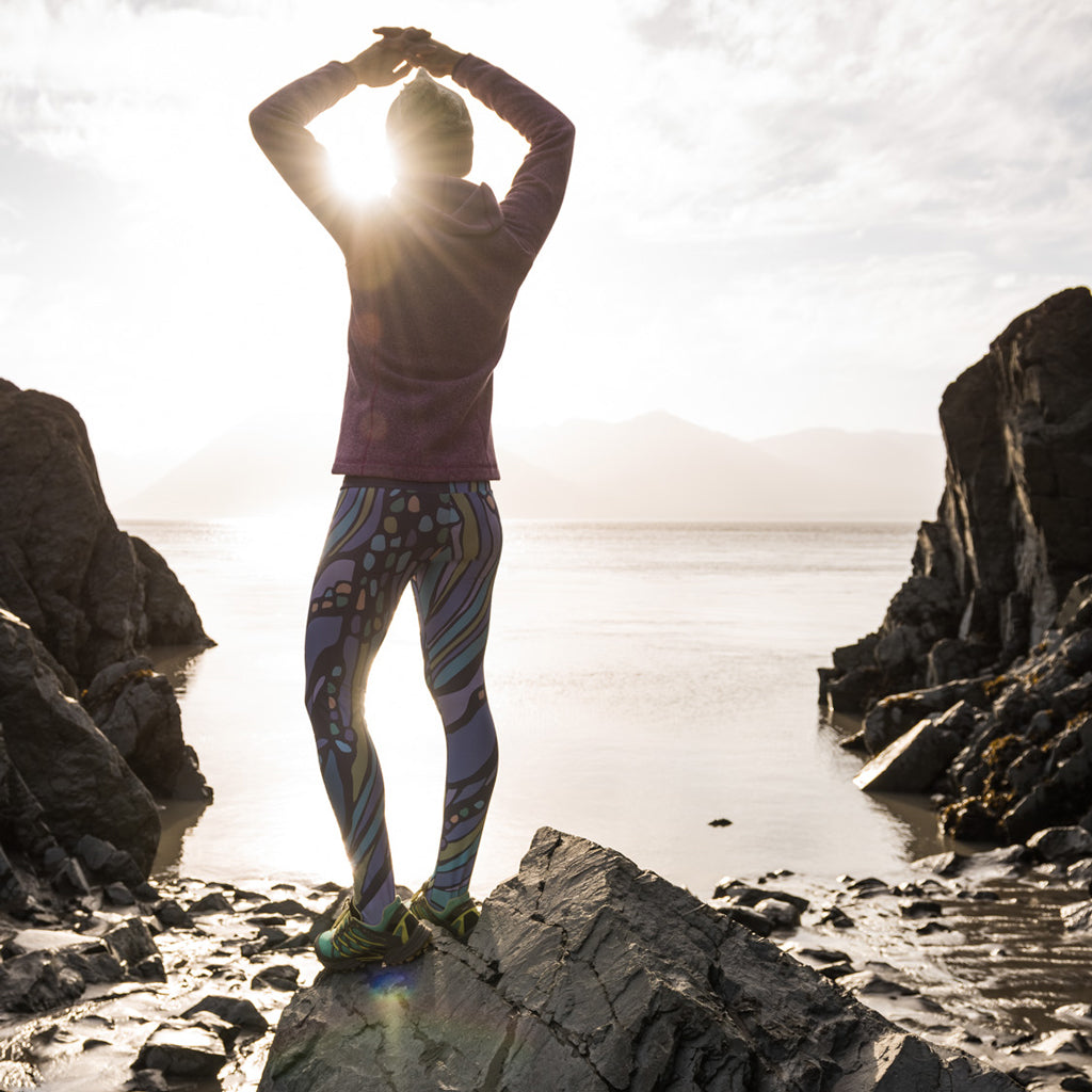 humpback whale inspired hand painted design on ladies leggings