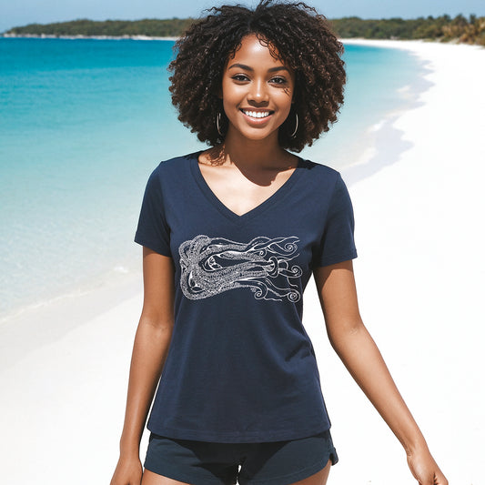 ladies octopus v-neck tee