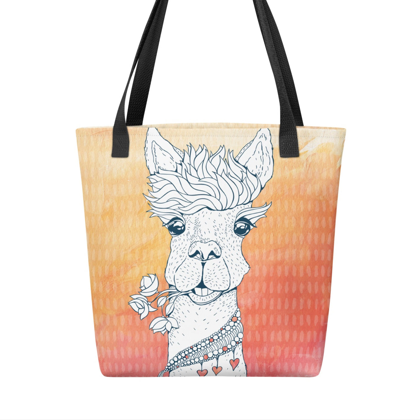 tote with hand painted llama design