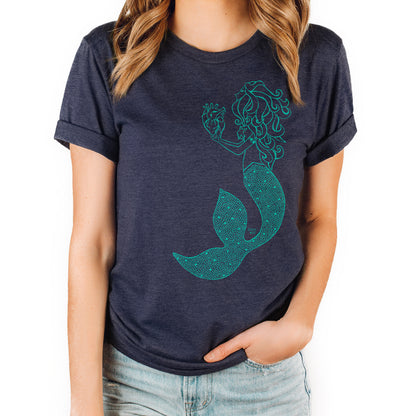 mermaid and her heart design on a unisex navy tee