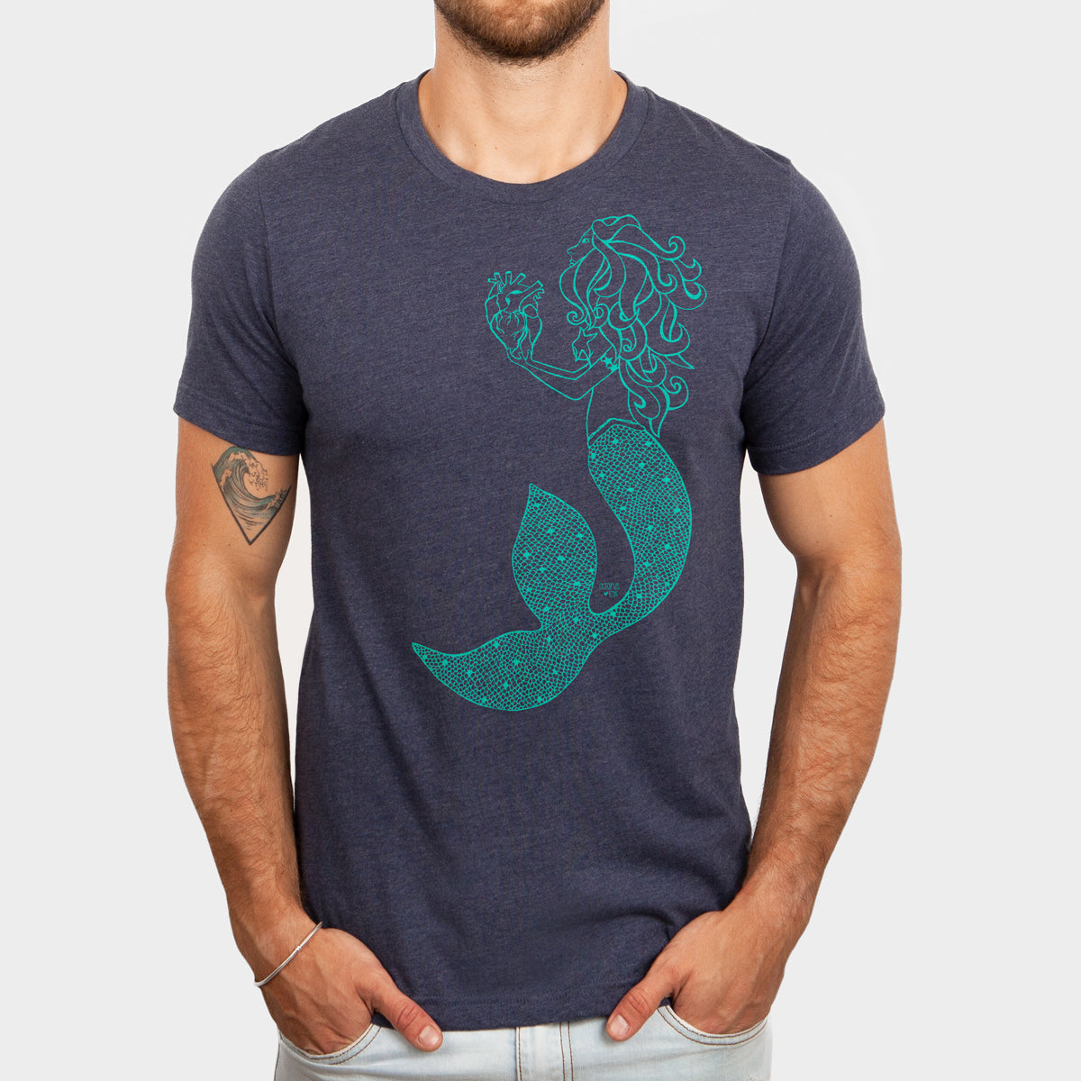 mermaid and her heart design on a unisex navy tee