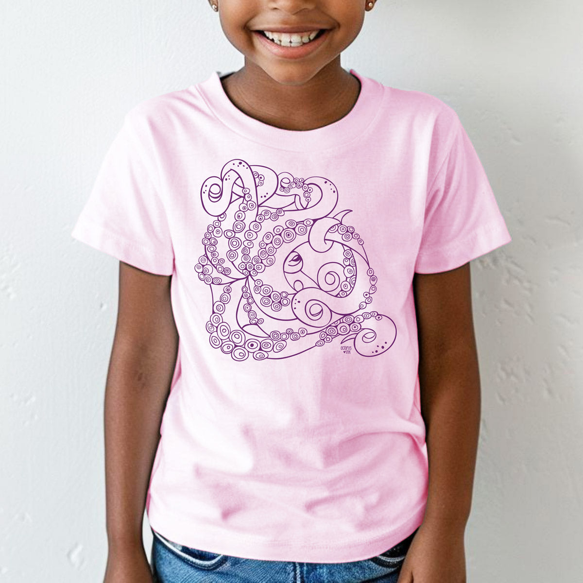 blue toddler tee with hand drawn octopus design