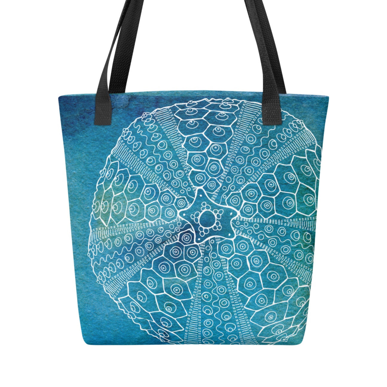 tote with a hand painted sea urchin design