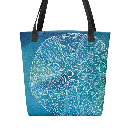 tote with a hand painted sea urchin design